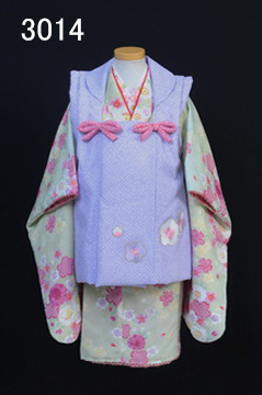 青の3歳女児着物