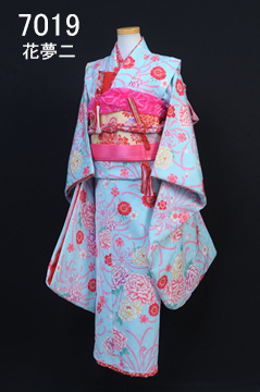 水色に小花の7歳女児着物