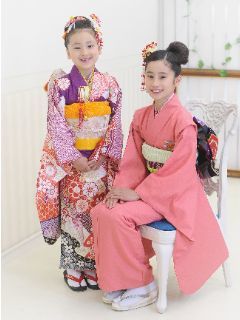 七五三写真/着物の5才と10才男児